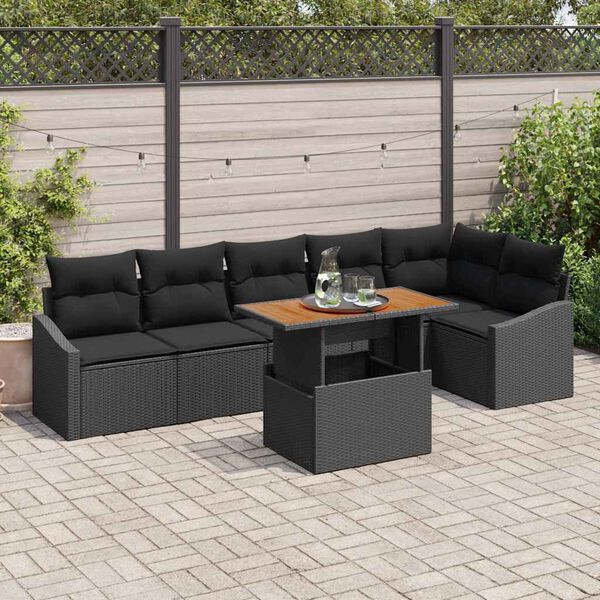 vidaXL Tuin Eetset met kussen 7 pcs Zwart en Bruin