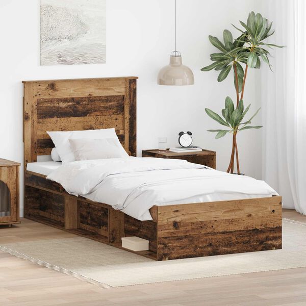 vidaXL Bedframe met hoofdeinde Oudhout 90 x 190 cm Massief grenenhout