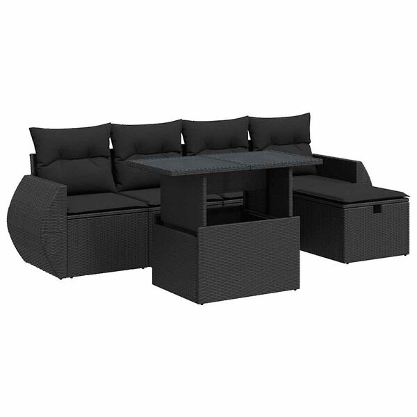 vidaXL 6-delige Loungeset met kussens poly rattan zwart