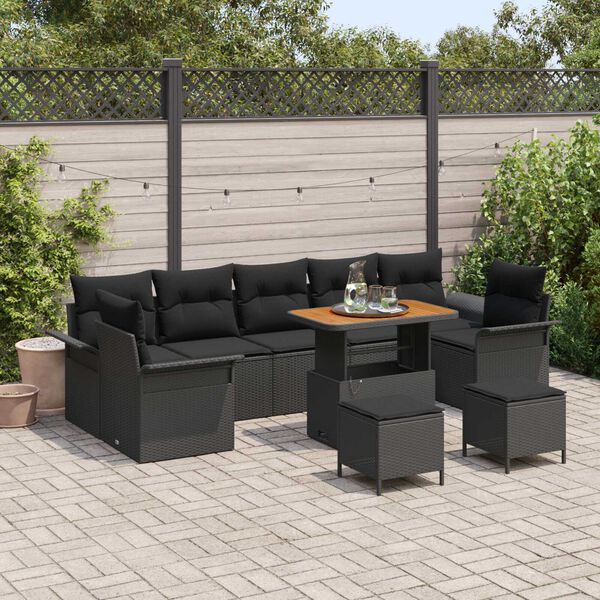 vidaXL Tuin Sofa Set met kussen met opslag met kussen 10 pcs Zwart