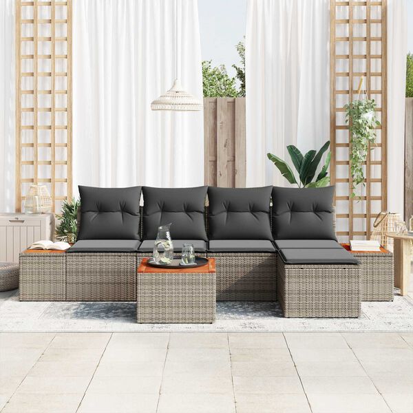 vidaXL Tuin Sofa Set met kussen 6 pcs Grijs Poly Rattan