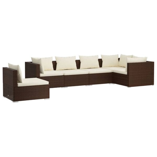 vidaXL 6-delige Loungeset met kussens poly rattan bruin