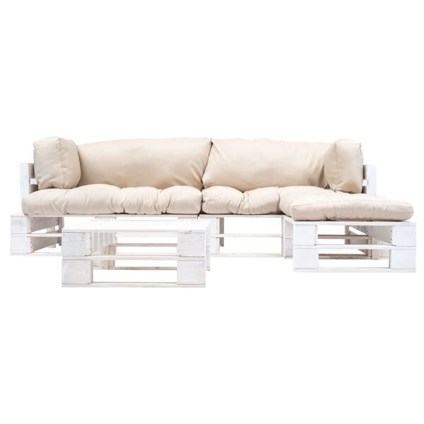vidaXL 4-delige Loungeset pallet met zandkleurige kussens hout