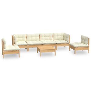 vidaXL 7-delige Loungeset met cr&egrave;mekleurige kussens massief grenenhout