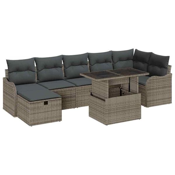 vidaXL Tuin Sofa Set met kussen met opslag 8 pcs Grijs Poly riet