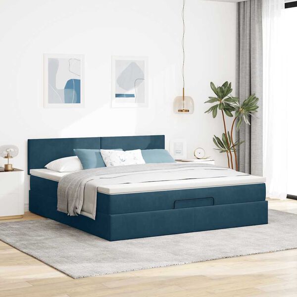 vidaXL Ottoman bed met matras en LED's 180x200 cm fluweel donkerblauw