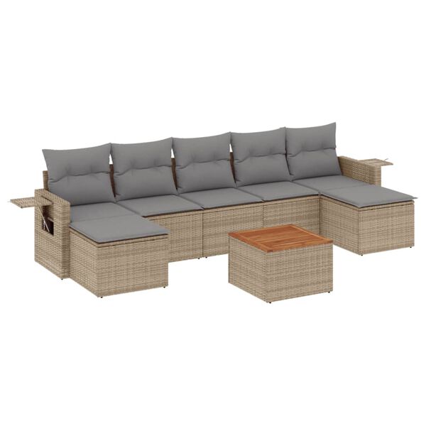 vidaXL 8-delige Loungeset met kussens poly rattan beige