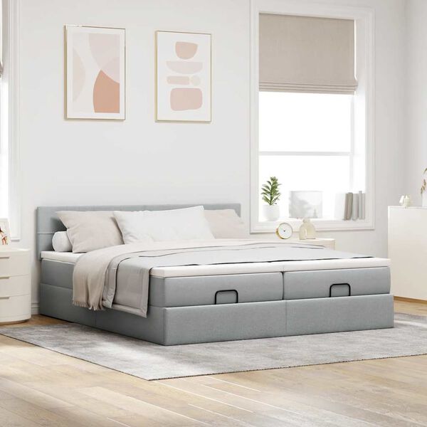 vidaXL Ottoman bed met matrassen 160x200cm stof lichtgrijs