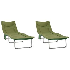 vidaXL Opvouwbare zonnebed met kussen 2 pcs Donkergroen