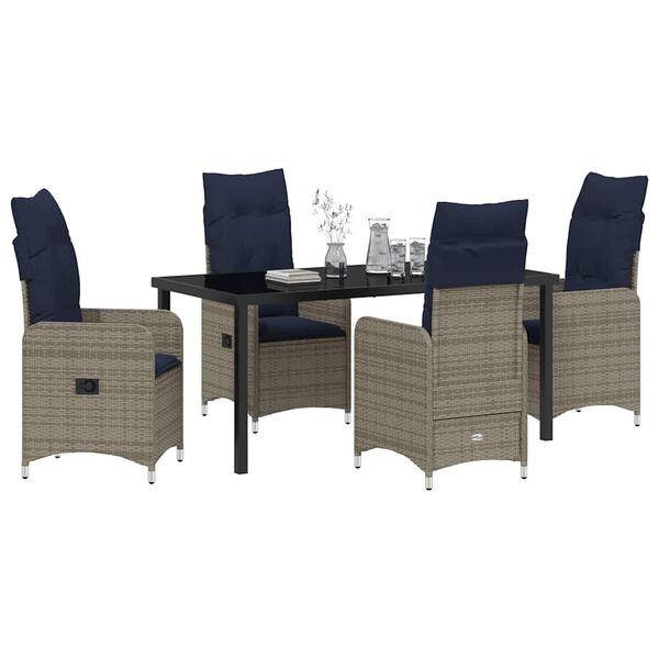 vidaXL Tafel en stoelen set met kussen 5 pcs Grijs PE Rattan