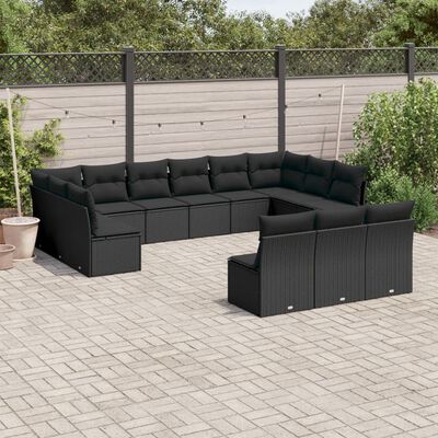 vidaXL 13-delige Loungeset met kussens poly rattan zwart