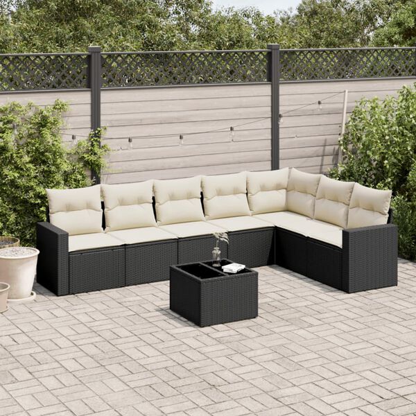 vidaXL 8-delige Loungeset met kussens poly rattan zwart