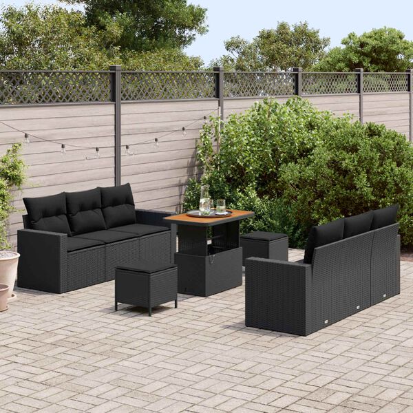 vidaXL Tuin Sofa Set 9 pcs Zwart poly rattan