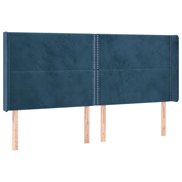 vidaXL Hoofdbord LED 183x16x118/128 cm fluweel donkerblauw