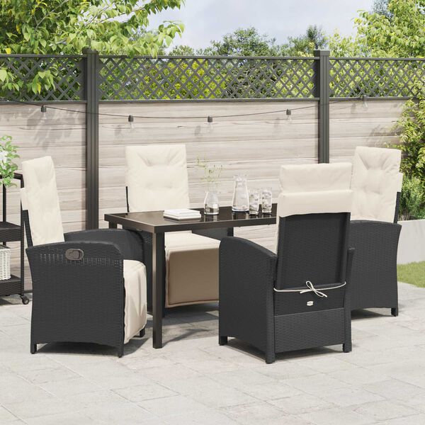 vidaXL Tuin eettafelset met kussen 5 pcs Zwart poly rattan