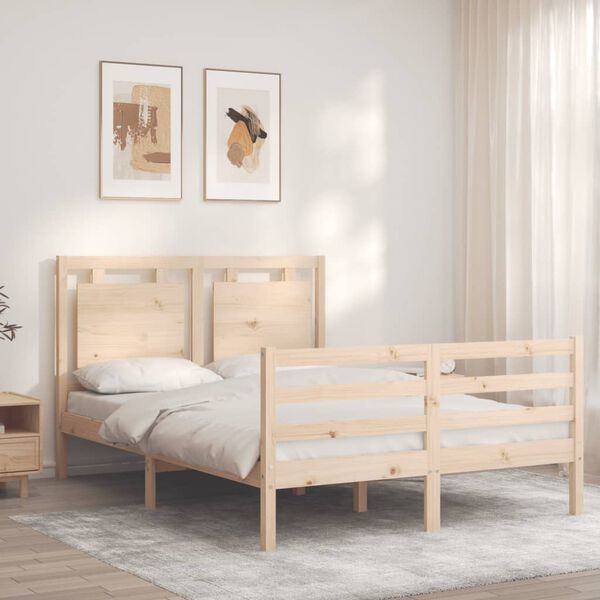 vidaXL Bedframe met hoofdbord massief hout 140x190 cm
