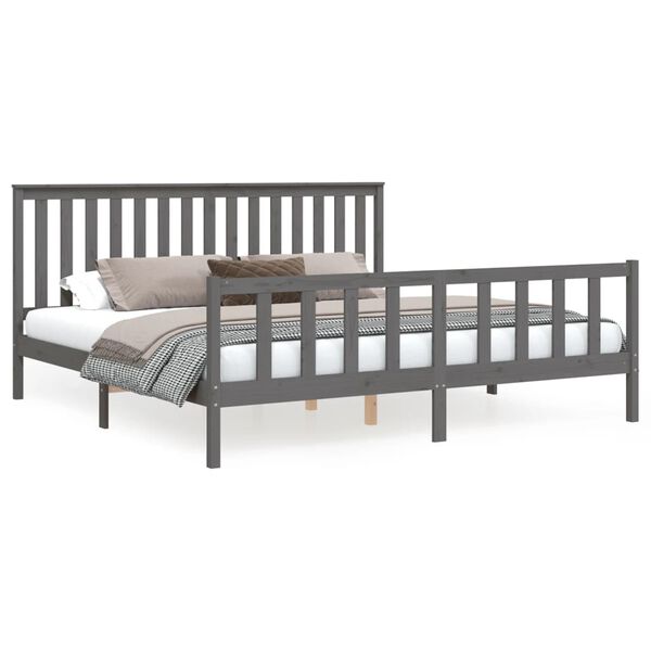 vidaXL Bedframe met hoofdbord massief grenenhout grijs 180x200 cm