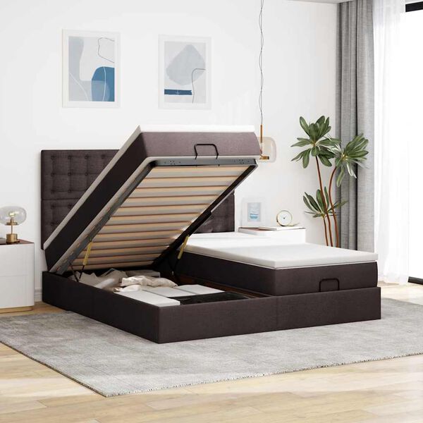 vidaXL Ottoman bed met matrassen en LED's 180x200cm stof donkerbruin