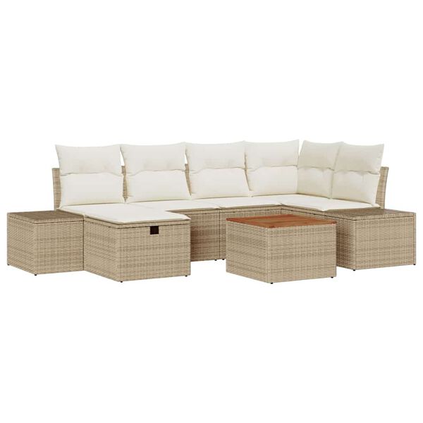 vidaXL Tuin Sofa Set met kussen met opslag 7 pcs Beige Poly riet