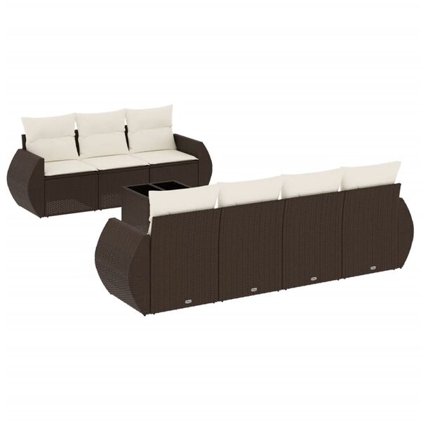 vidaXL 8-delige Loungeset met kussens poly rattan bruin