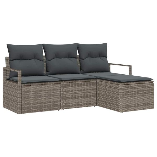 vidaXL Tuin Sofa Set 4 pcs Grijs Poly Rattan en Poedergecoat Staal
