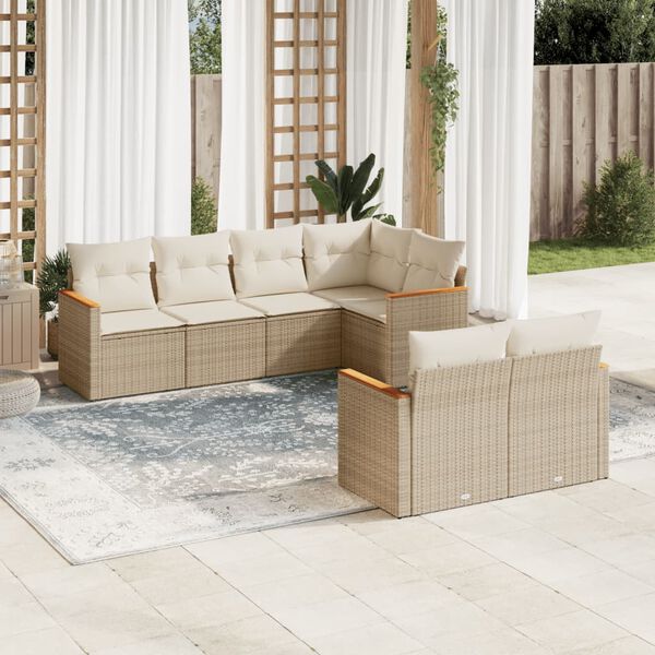 vidaXL 7-delige Loungeset met kussens poly rattan beige