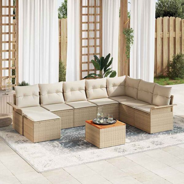 vidaXL Tuin Sofa Set 9 pcs Beige Poly riet