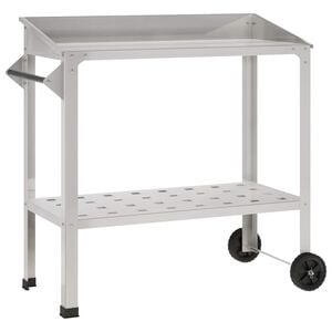vidaXL Pottafel met Wielen 96 x 50 x 89 cm Roestvrij staal zilver
