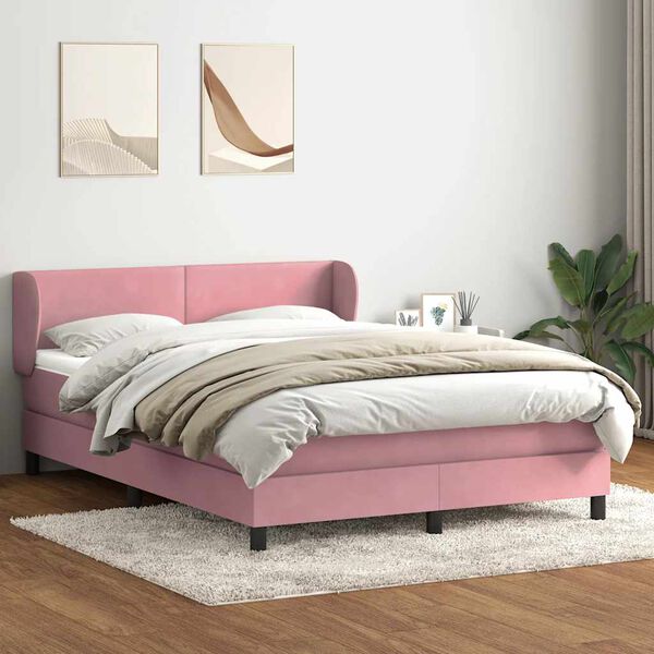 vidaXL Boxspring met matras fluweel roze 140x210 cm