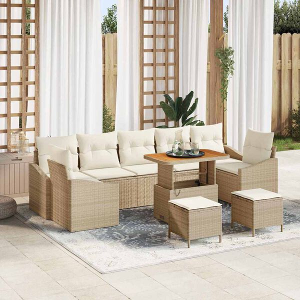vidaXL Tuinbankenset met kussen 10 pcs Beige poly rattan