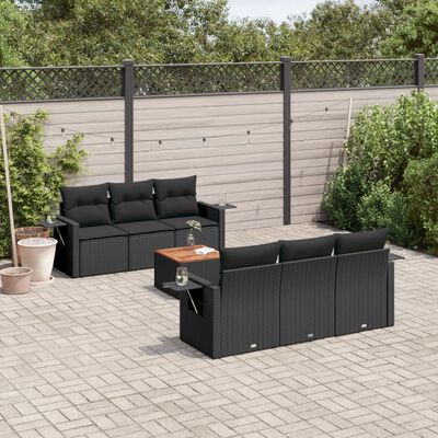 vidaXL 7-delige Loungeset met kussens poly rattan zwart