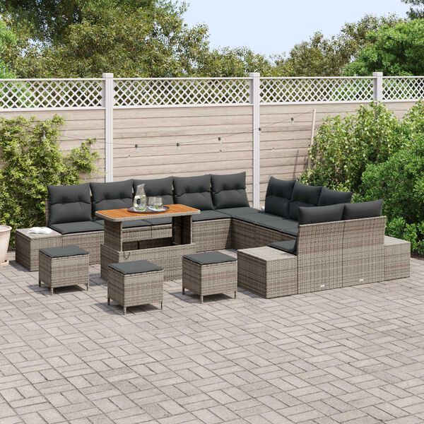 vidaXL Tuinbankenset met kussen 14 pcs Grijs poly rattan