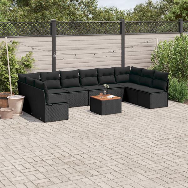 vidaXL 11-delige Loungeset met kussens poly rattan zwart