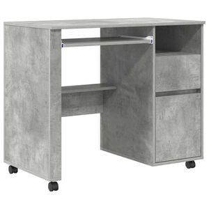 vidaXL Bureau met Wielen Beton Grijs Bewerkt hout 91 x 50 x 77 cm
