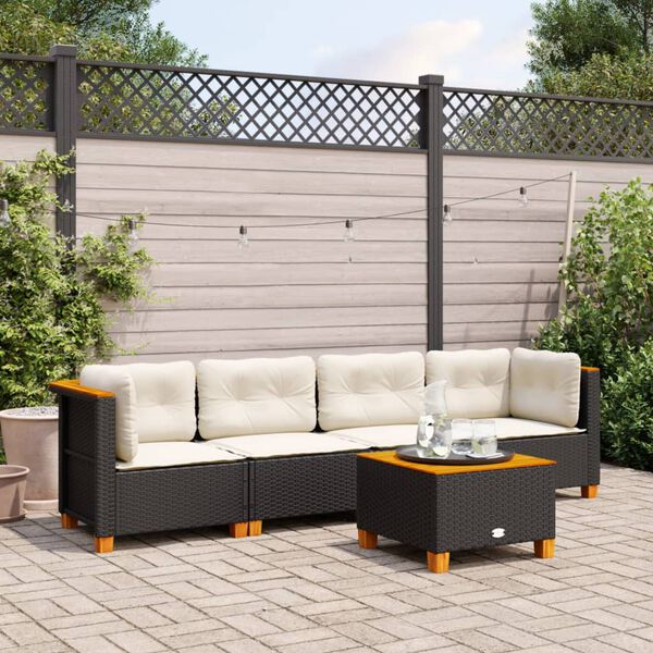vidaXL 5-delige Loungeset met kussens poly rattan zwart