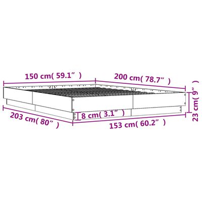 vidaXL Bedframe met LED-verlichting gerookt eikenkleurig 150x200 cm