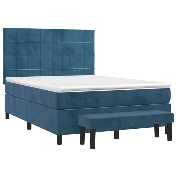 vidaXL Boxspring met matras fluweel donkerblauw 140x190 cm