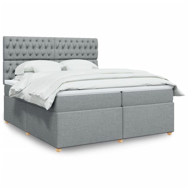 vidaXL Boxspring met matras stof lichtgrijs 200x200 cm
