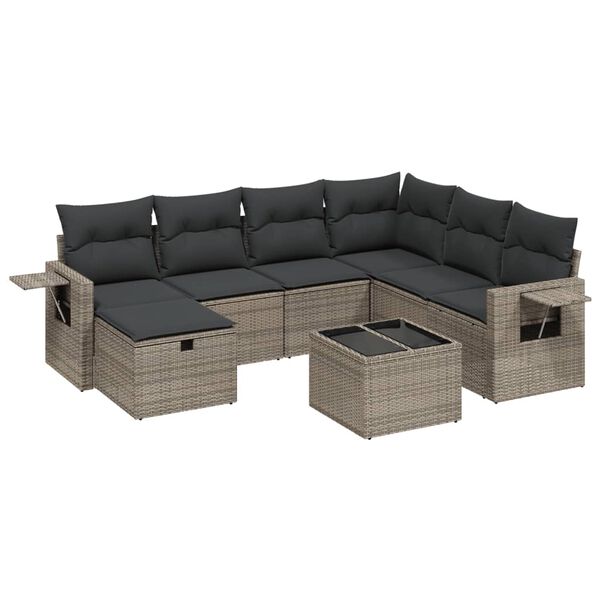vidaXL 8-delige Loungeset met kussens poly rattan grijs