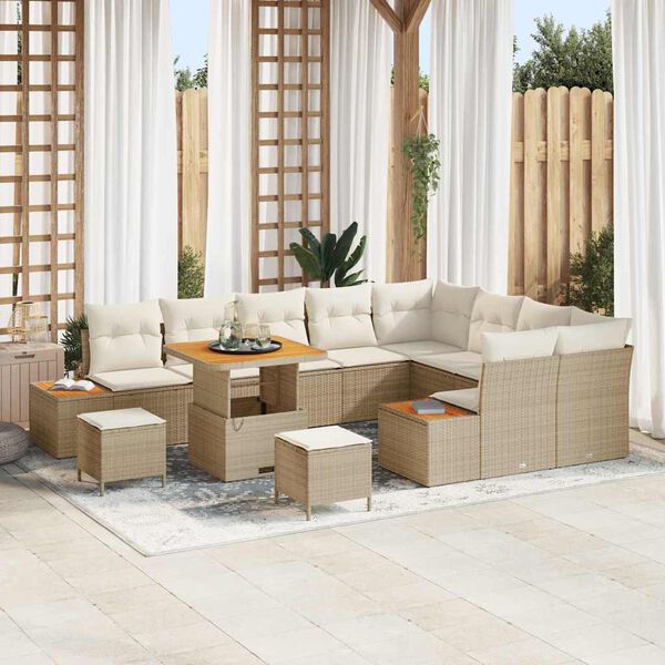 vidaXL Tuinbankenset 12 pcs Beige poly rattan