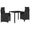vidaXL Buiten eettafelset 3 st Zwart poly rattan