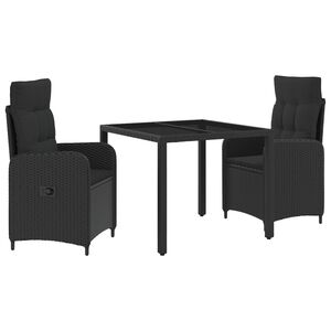 vidaXL Buiten eettafelset 3 st Zwart poly rattan