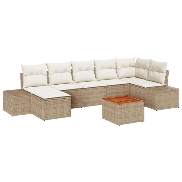 vidaXL Tuinbankenset met kussen 8 pcs Beige poly rattan