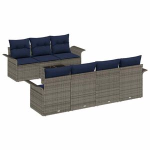 vidaXL Tuin Sofa Set 8 st Grijs en Marineblauw poly rattan