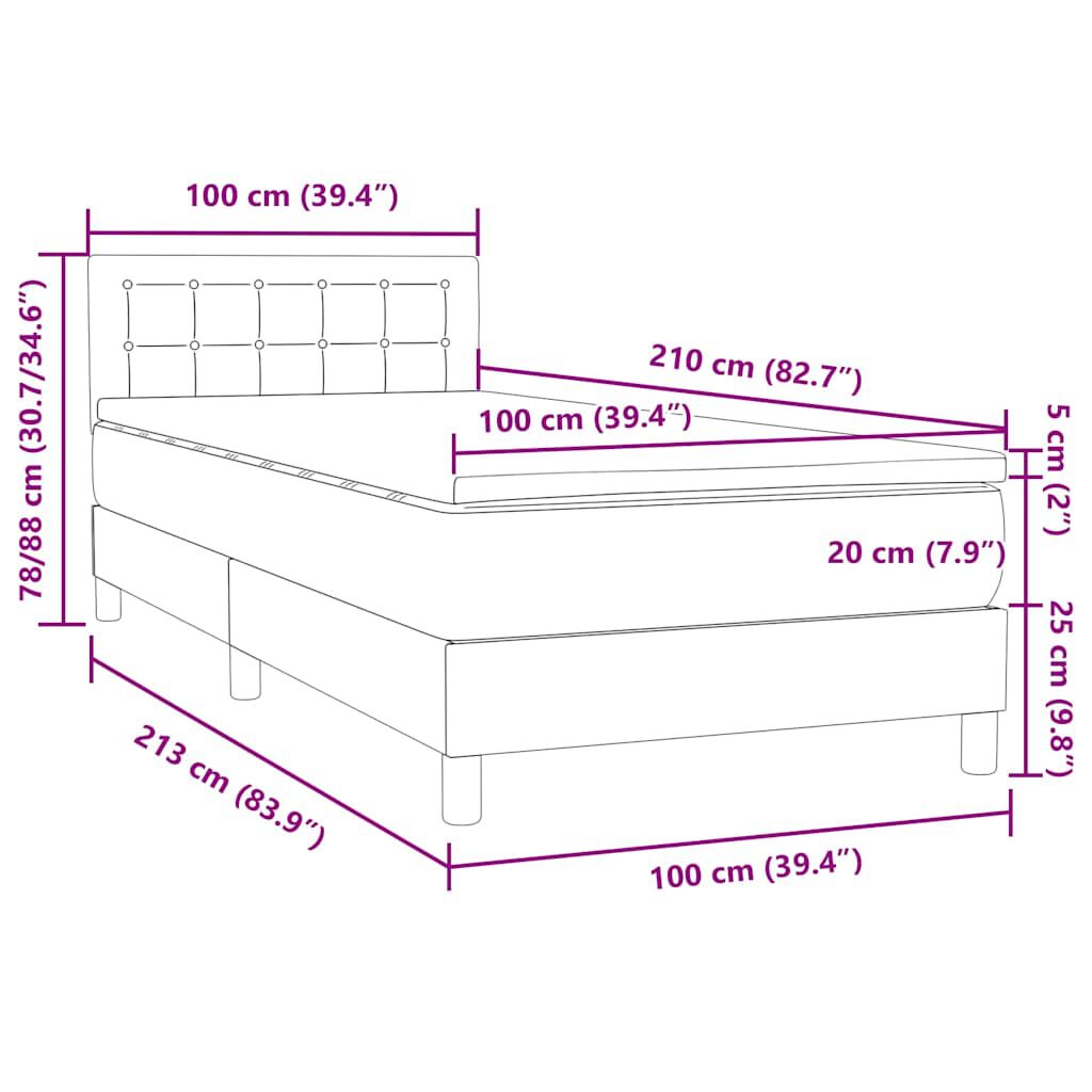 vidaXL Boxspring met matras fluweel donkerblauw 100x210 cm