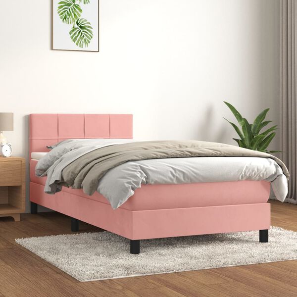 vidaXL Boxspring met matras fluweel roze 90x200 cm