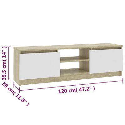 vidaXL Tv-meubel 120x30x35,5cm bewerkt hout wit en sonoma eikenkleurig