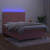 vidaXL Boxspring met matras en LED fluweel roze 140x190 cm