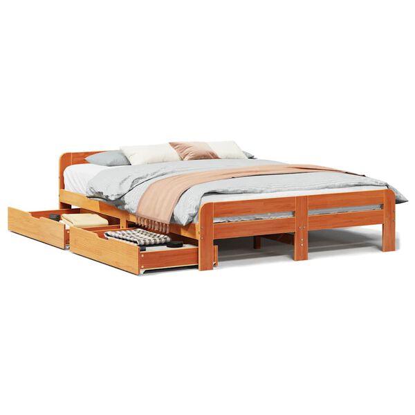 vidaXL Bed met matras massief grenenhout wasbruin 140x190 cm