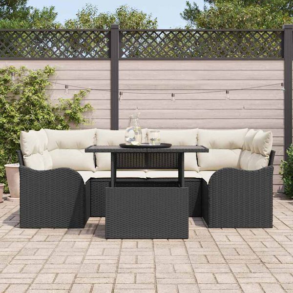 vidaXL Tuin Sofa Set met kussen 7 pcs Zwart Poly riet